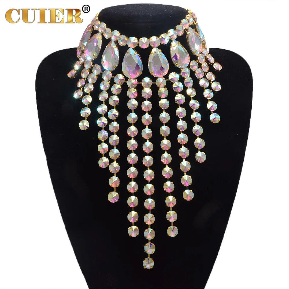 CUIER Luxury Glass Crystal AB Gemstone Tassel Necklace Choker for Women Men's Jewelry Wedding Accessories Special occasion