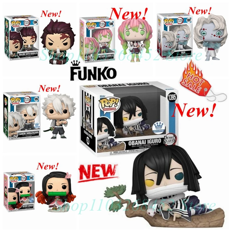 2024 Funko POP Demon Slayer Tanjiro 1304 Kanroji 1306 Rui 1307 Sanemi 1253 Nezuko 1254 Obanai 1395 Action Figures Model Toy Gift