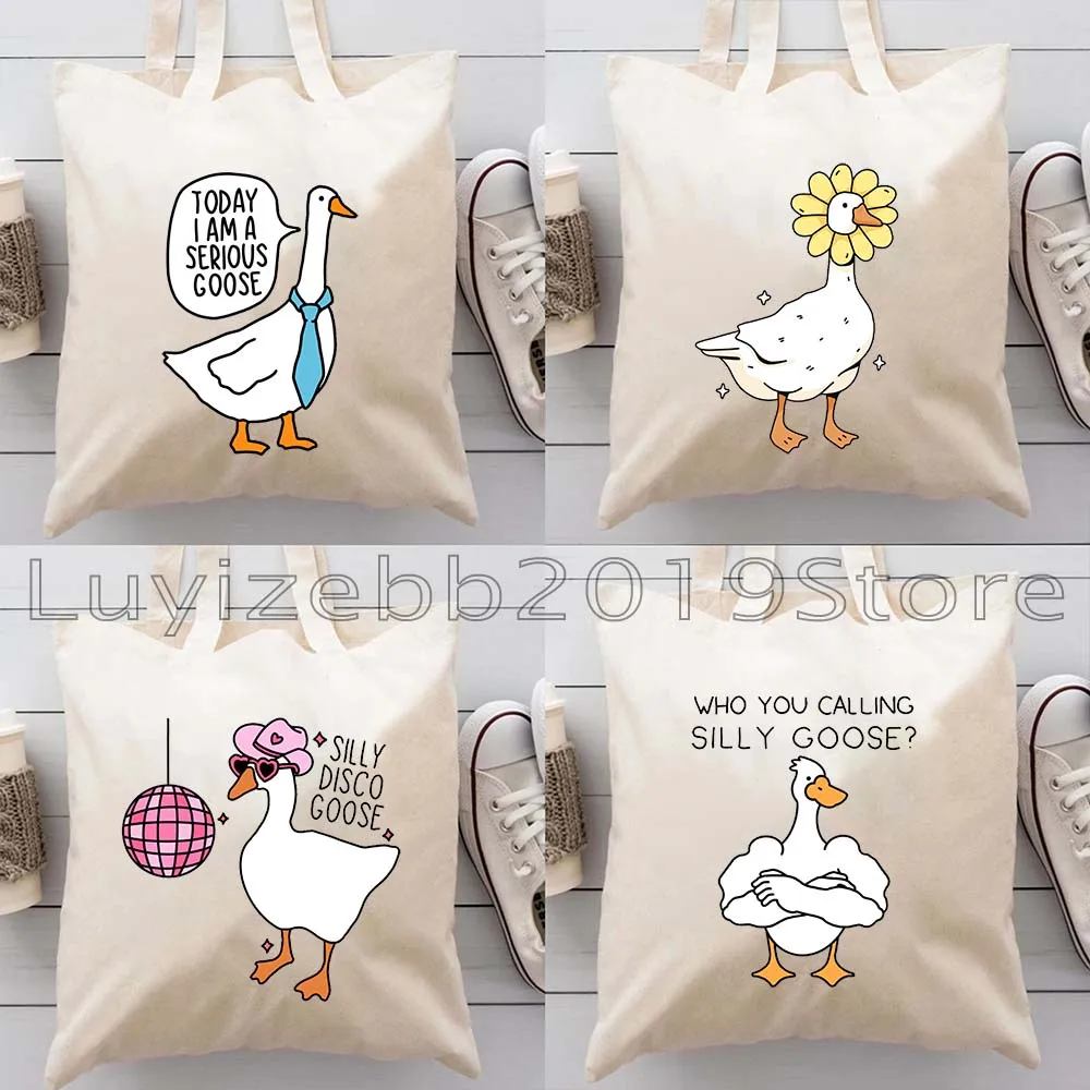 

Cute Lovely Certified Silly Goose Cartoon Gifts Women Canvas Shopping Shoulder Tote Bag Harajuku Shopper Reusable Cotton Handbag