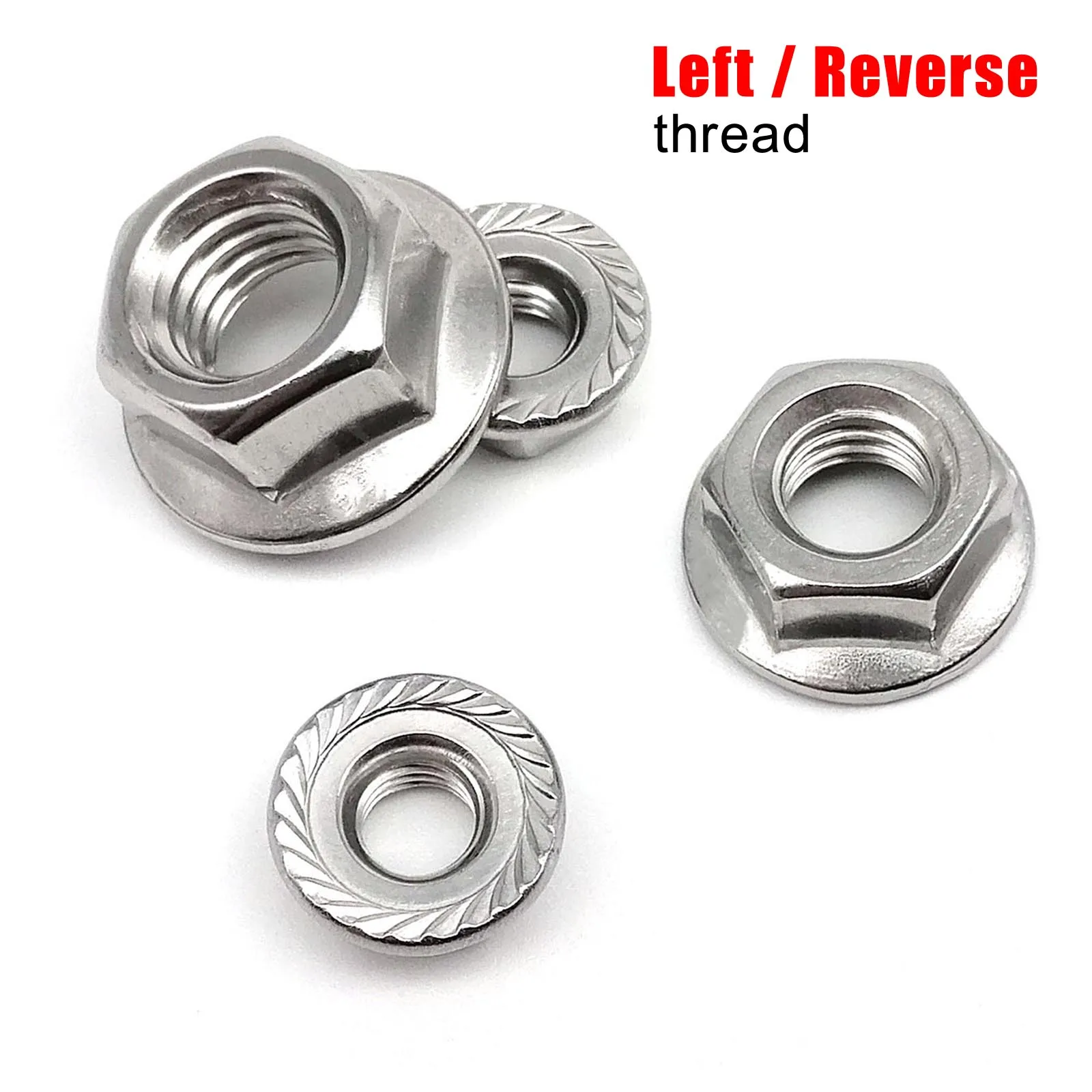 2/10X M4 M5 M6 M8 M10 M12 Reverse Opposite Left Hand Thread 304 A2 Stainless Steel Hexagon Hex Serrated Lock Spinlock Flange Nut