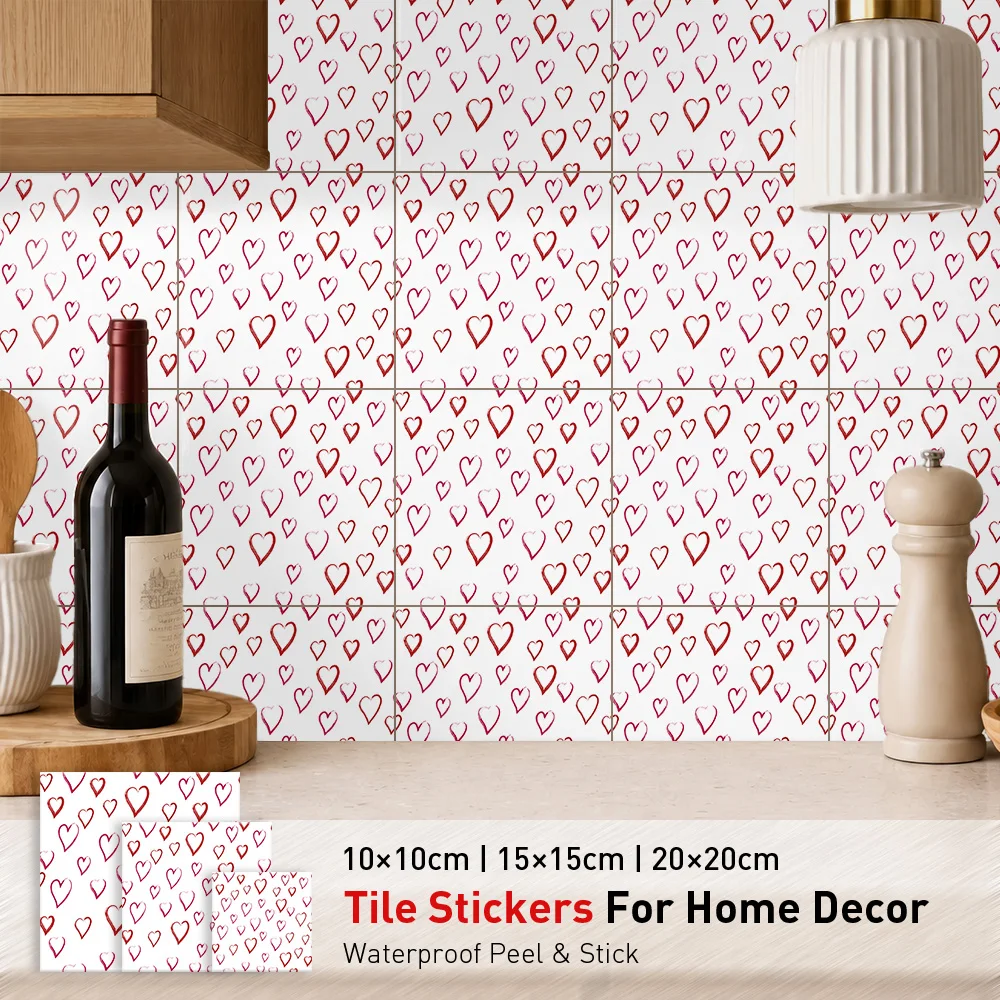 Cherry Blush Tile Stickers Waterproof Peel and Stick Self Adhesive Oil Proof Backsplash Decals Floral Wallpaper for Tasting Room