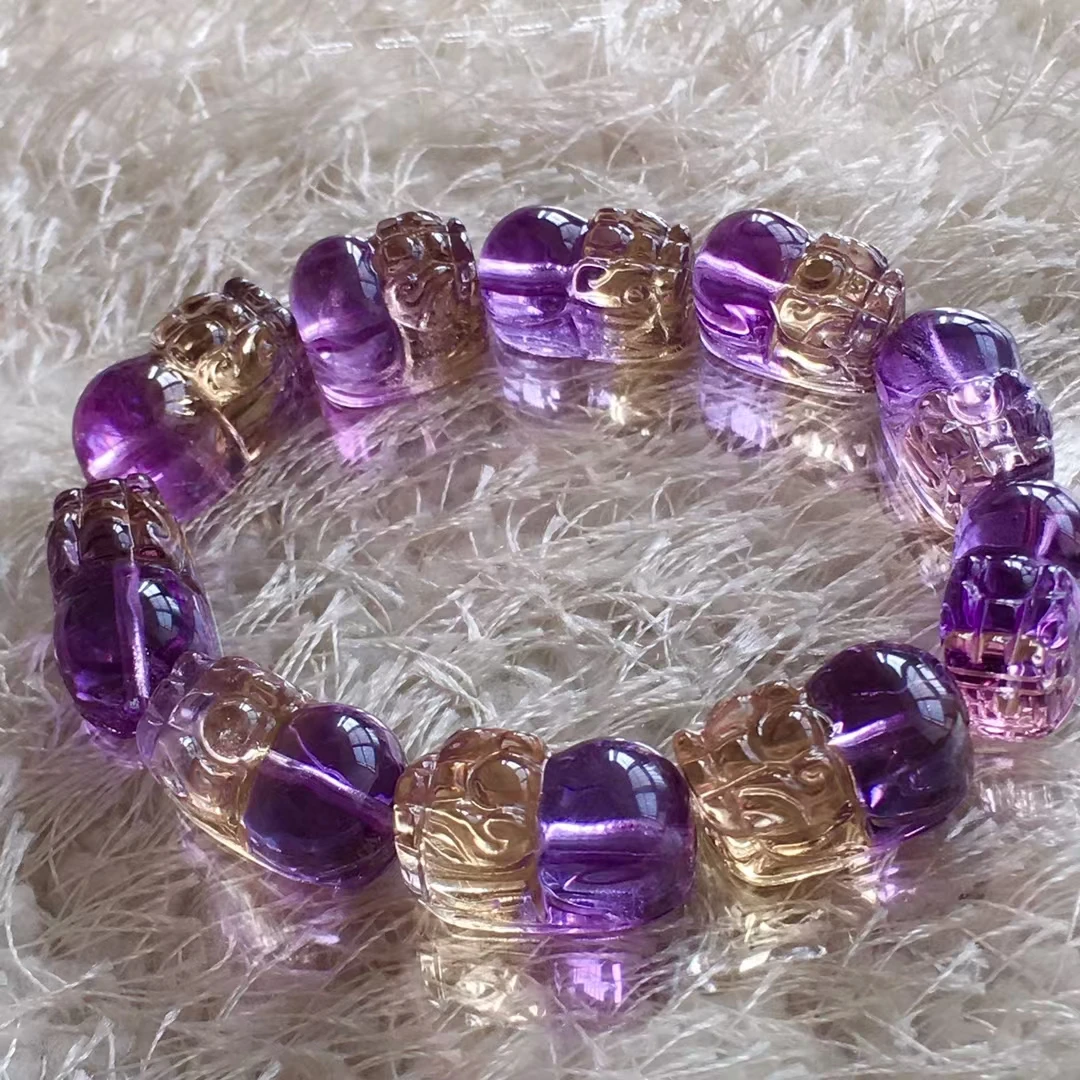 Natural Ametrine Quartz Bracelet Pi XiuWomen Men Clear 15*9*8mm Purple Yellow Ametrine Beads Brazil Genuine AAAAA