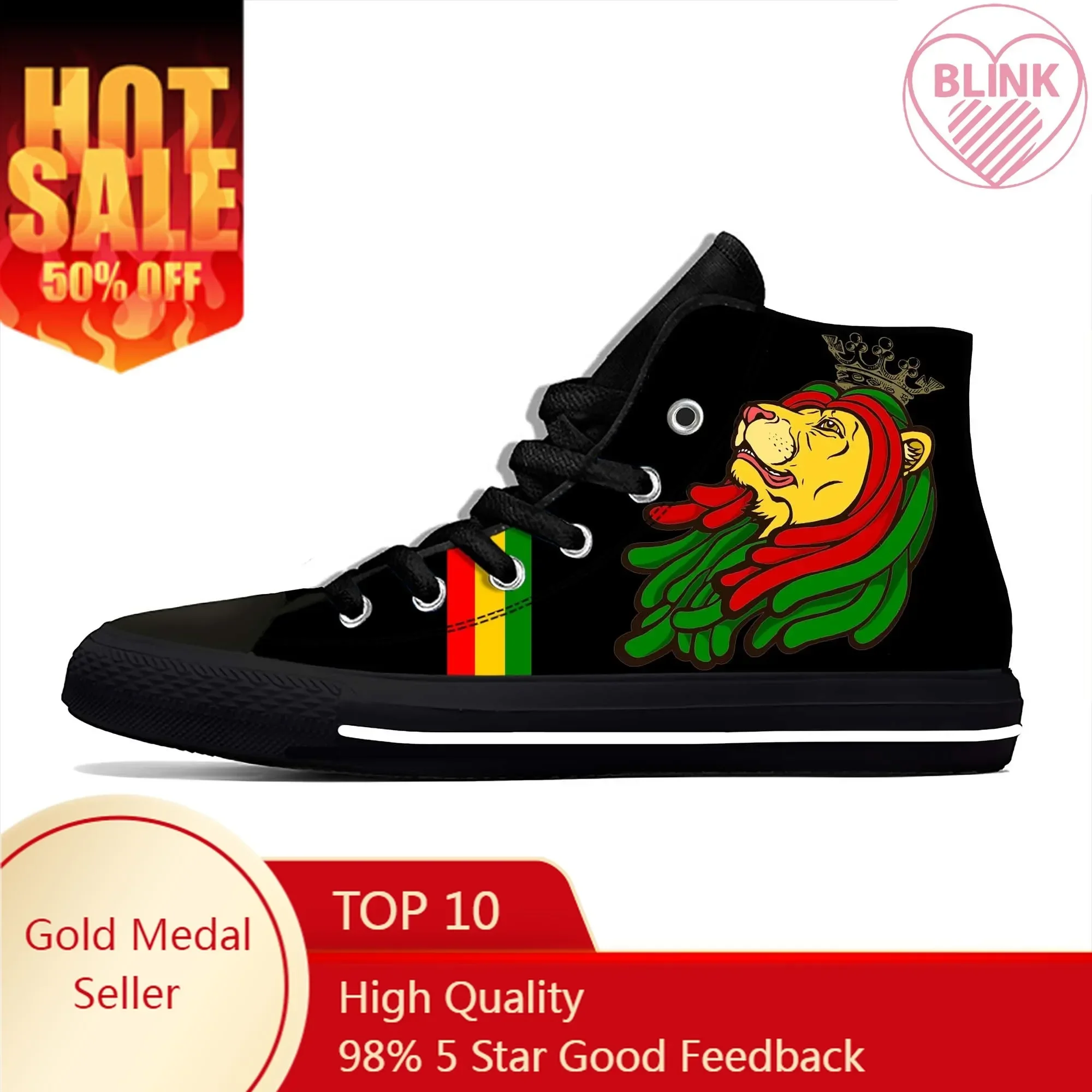 Ethiopia Ethiopian Flag Lion of Judah Rastafarian Casual Cloth Shoes High Top Comfortable Breathable 3D Print Men Women Sneakers