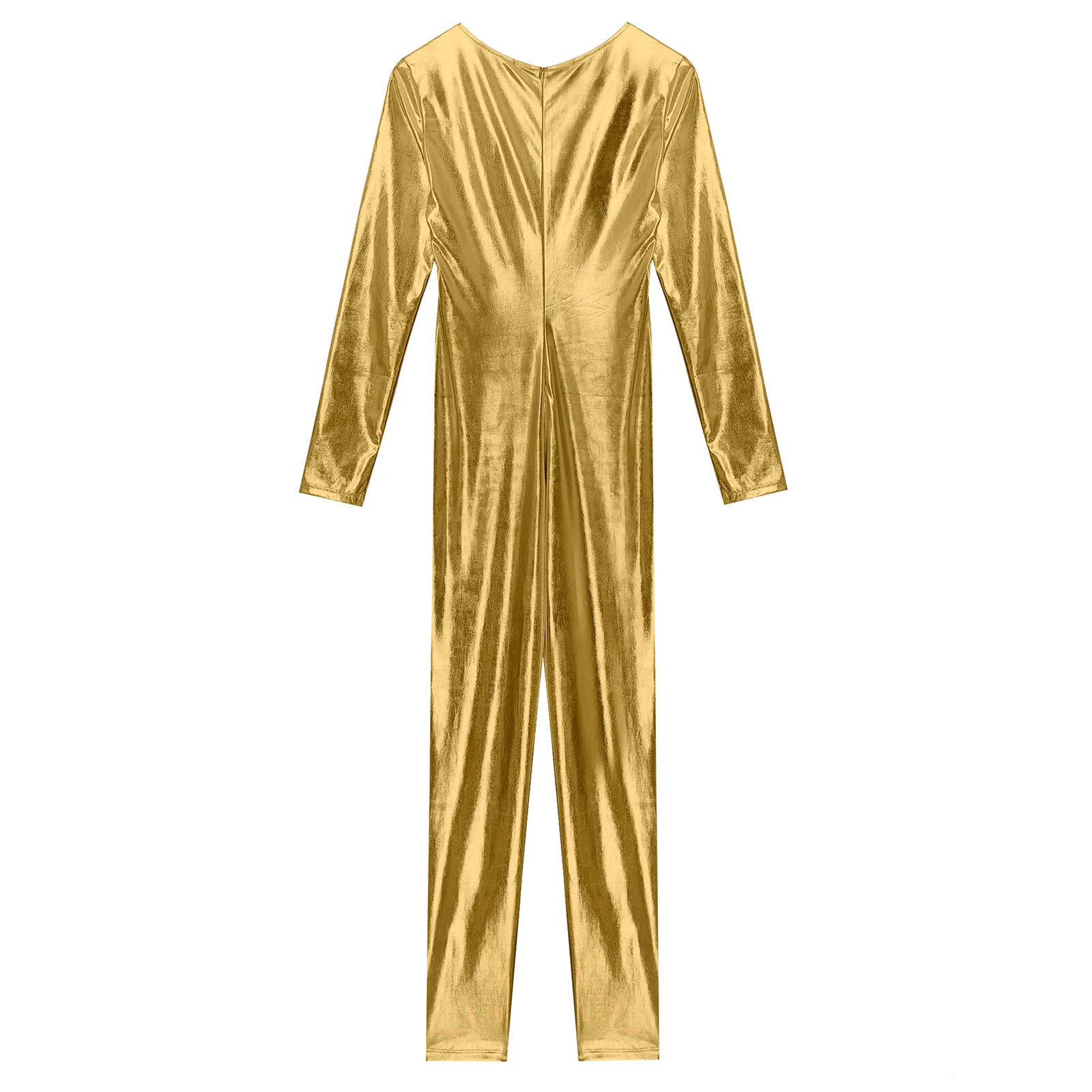 Damski metaliczny błyszczący kombinezon z długim rękawem Slim Fit kombinezon Unitard impreza tematyczna astronauta kosmiczny Cosplay klubowa — zdjęcie 5