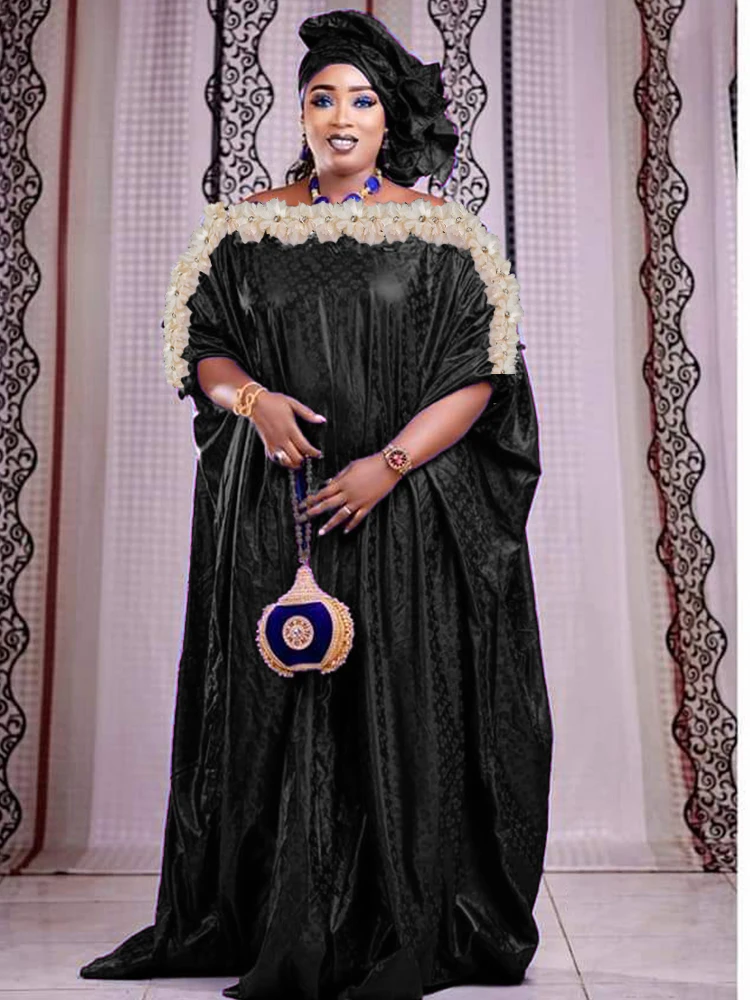 

Африканское вечернее платье для женщин, длинное платье Базен с вышивкой и рукавами, элегантная Абая для вечернего гала-класса и официальных бала