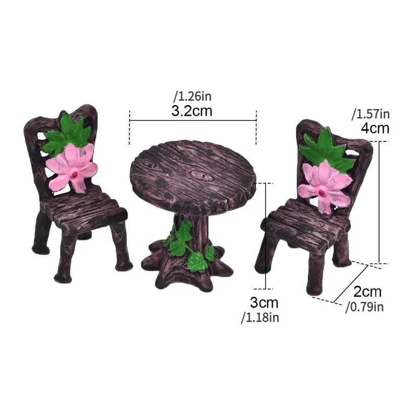 1Set Table Chair Resin Crafts Micro Landscape Ornament Fairy Garden Miniature Decoration