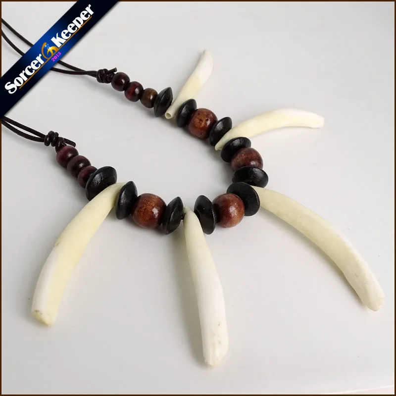 Women Men Tibet Jewelry Amulet White Real Wolf Tooth Fangs Canine Bone Carving Pendant Surfer Leather Rope Necklace Adjustable