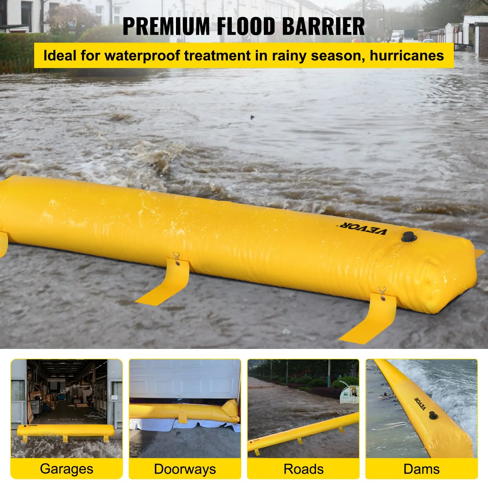 Flood Bag, 24 Ft Length X 12 In Height, Reusable PVC Water Diversion Tubes, Lightweight With Excellent Waterproof Effect Used