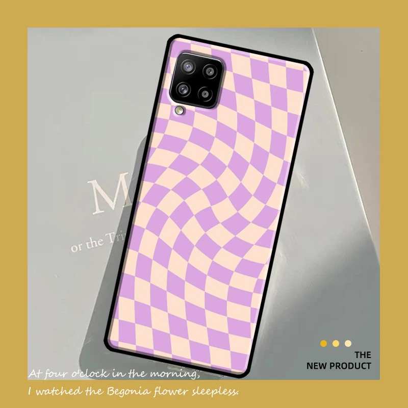 Checkerboard Pattern Mustard Yellow Case For Samsung Galaxy A54 A34 A52 A32 A22 A12 A13 A14 A23 A33 A53 A73 A51 A71 Cover