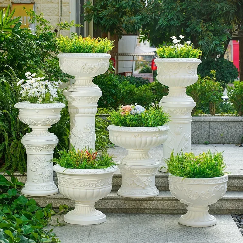 O17- retro Roman column flower pot outdoor courtyard garden decoration ornament villa entrance balcony living room large