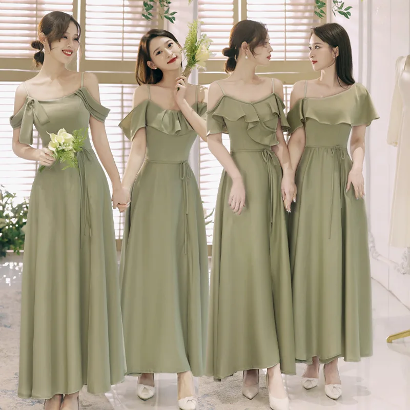 

Bridesmaid Dress Women Group Spaghetti Strap Elegant Green Bridesmaid Dresses For Weddings