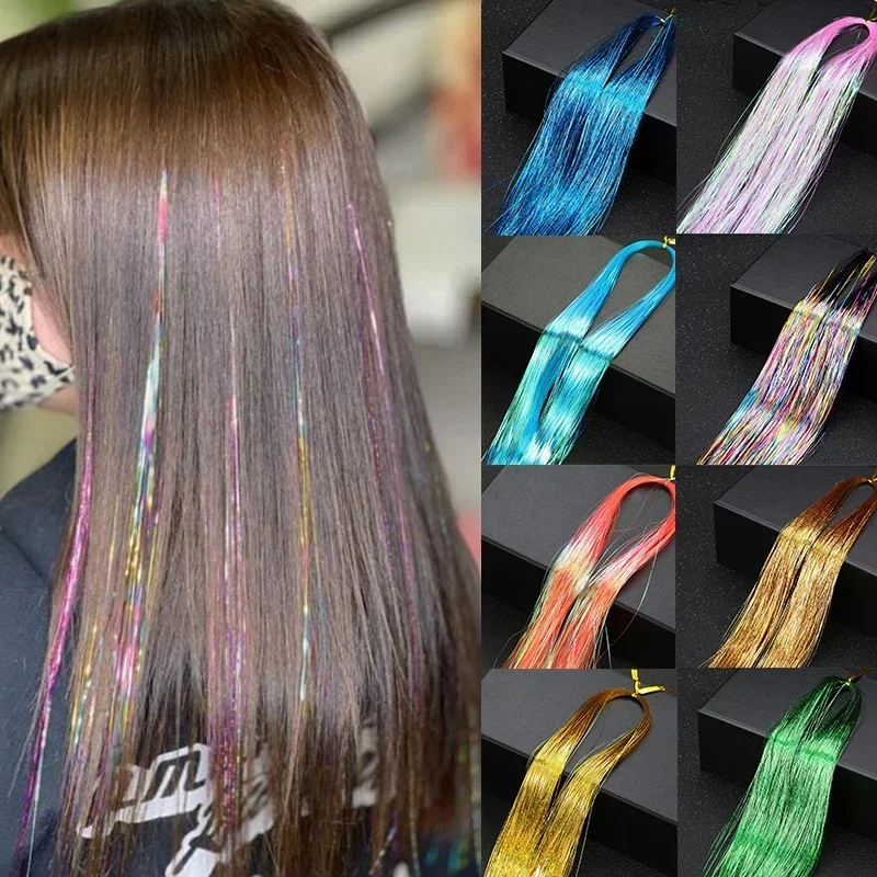 

Sparkle Shiny Hair Tinsel Long Colorful Strands Girls Dazzles Hippie False Hair Extension for Women Decor Glitter Strips Cosplay