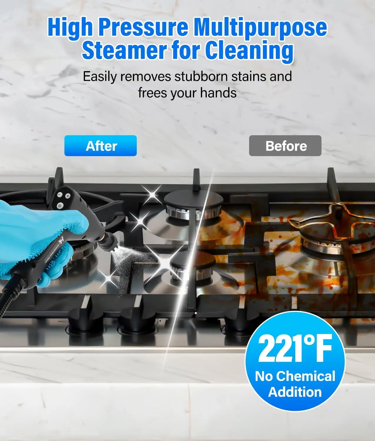 Limpiador a vapor 2500W, depósito de 1,2 L, calentamiento de 15 segundos, portátil con 16 accesorios