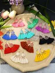 Bohemian Round Colored Glaze Alloy Earring Set Retro Ethnic Style Long Tassel Earrings Women's Girls' Personalized Jewelry