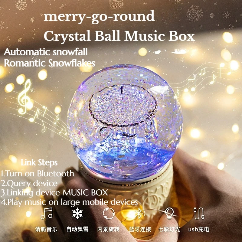 Carousel Snowflake Crystal Ball Music Box Eight Music Box Home Atmosphere Decoration Unique Gift
