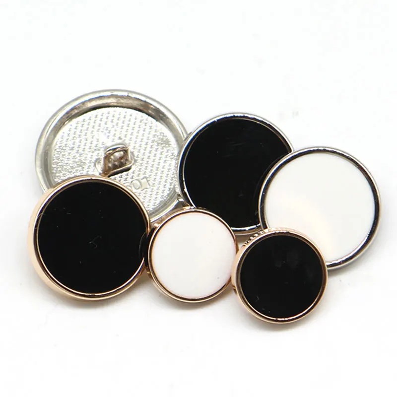 زر عرقوب معدني مستدير من سبيكة مسطحة ، لون أسود وأبيض ، معطف ، ملابس ، زخرفة حقيبة ، تصنعه بنفسك ، إكسسوار خياطة ، 10 من من سبائك معدنية مسطحة #3