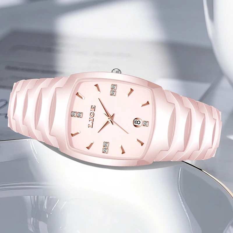 ساعة LIGE Fashion للنساء ساعات كوارتز مربعة من الفولاذ الإبداعي للنساء من أفضل العلامات التجارية الفاخرة الأنيقة المقاومة للماء كرونوغراف للتاريخ