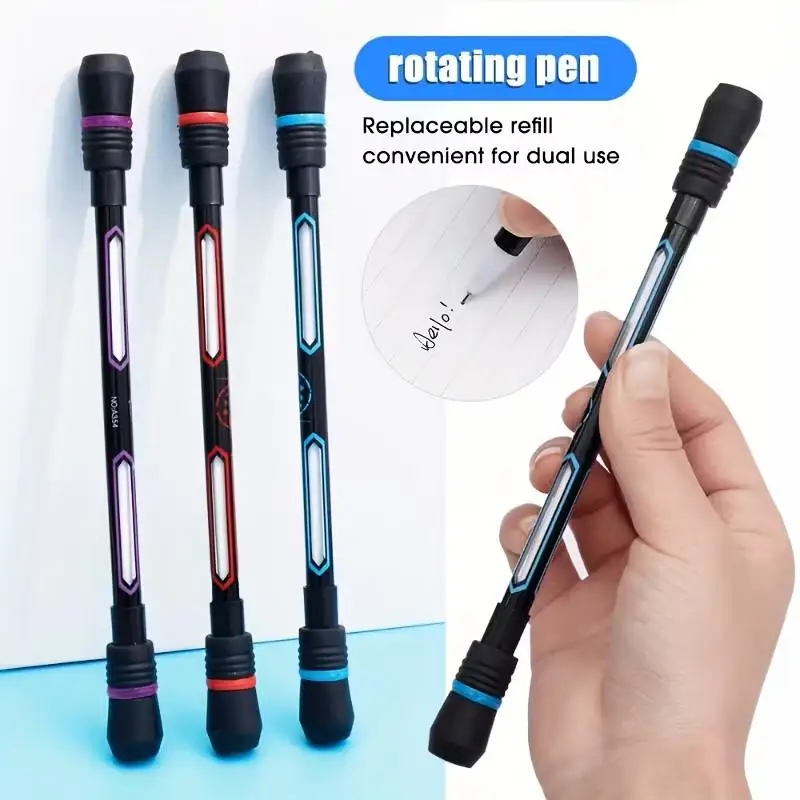 Cool creative spinning pen, flexible hand exercise, with writing function - stress-relief rotating black ballpoint pen