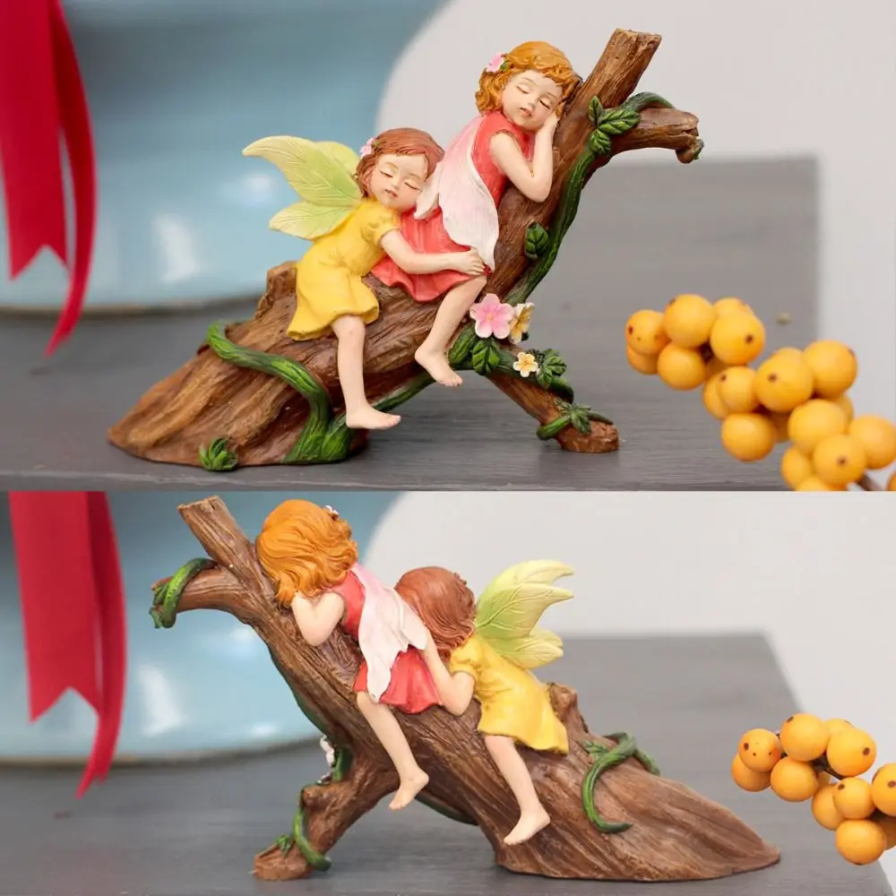 

Realistic Sleeping Fairy Statue Resin Crafts Handmade Garden Fairies Figurines DIY Funny Baby Fairy Lying on Tree Sculpture