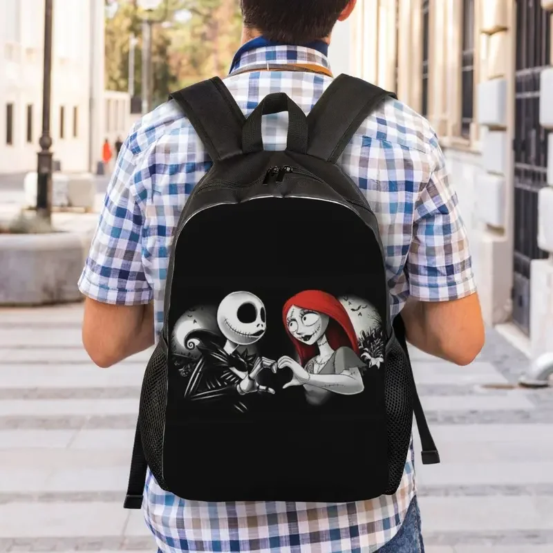 Mochila personalizada de Jack And Sally para Halloween para hombres y mujeres, bolsa de libros para estudiantes universitarios, bolsas de pesadilla antes de Navidad