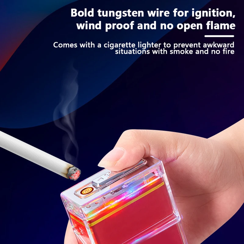 1 Pc Transparent LED Lantern Cigarette Case USB Lighter Thick Smoke Whole Pack Sealed And Moisture-proof Box