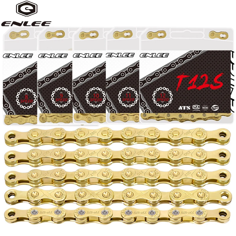 ENLEE Mountain Bike Road Bike Chain 8 9 10 11 12-Speed Electroplating Chain Rust-Proof With Magic Buckle