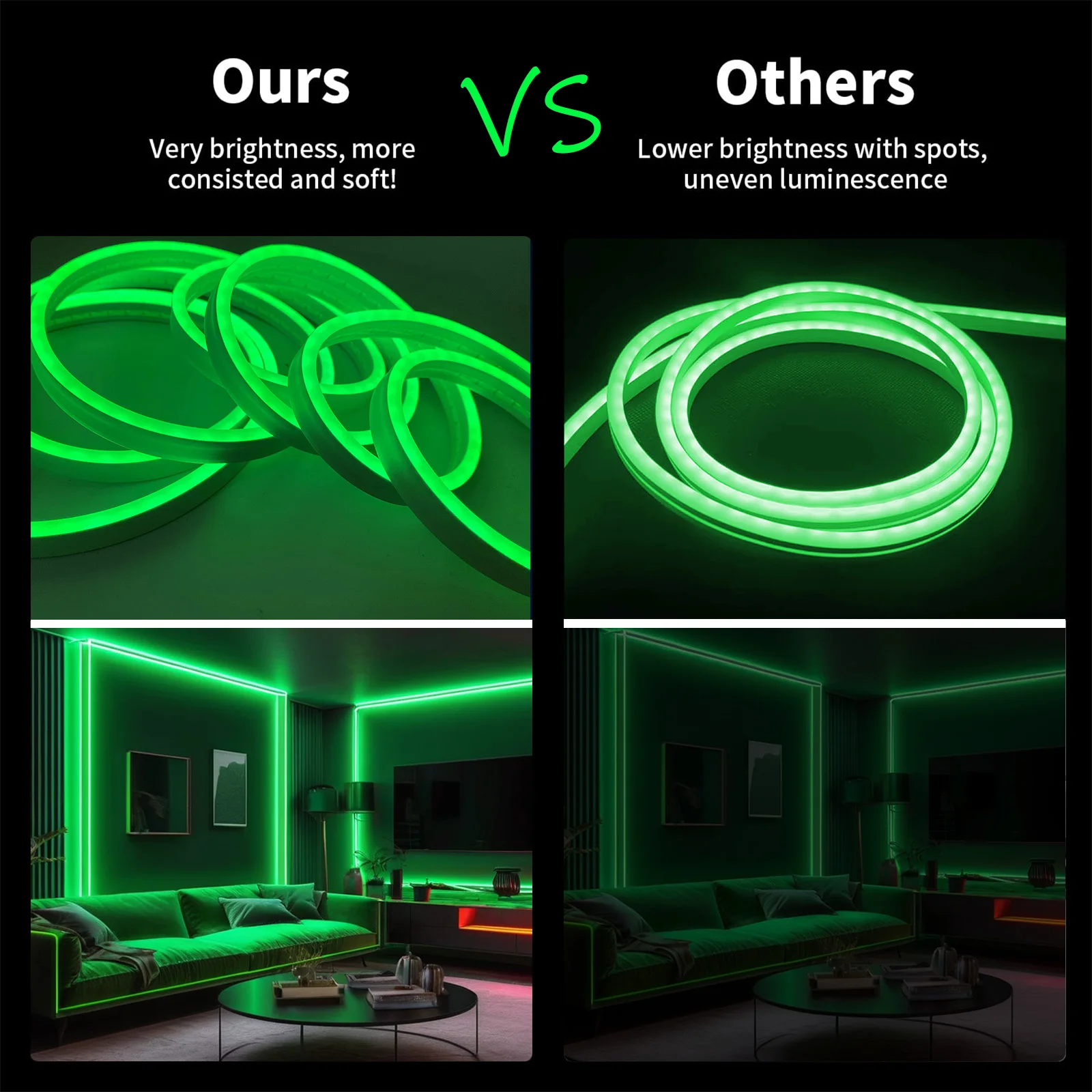 Led Green Flexible Neon Light Strip (100-500cm/39.3-196.8inch) 5v Low Voltage Usb Power Supply, 501 Button Adjustment Control Lighting, Suitable for