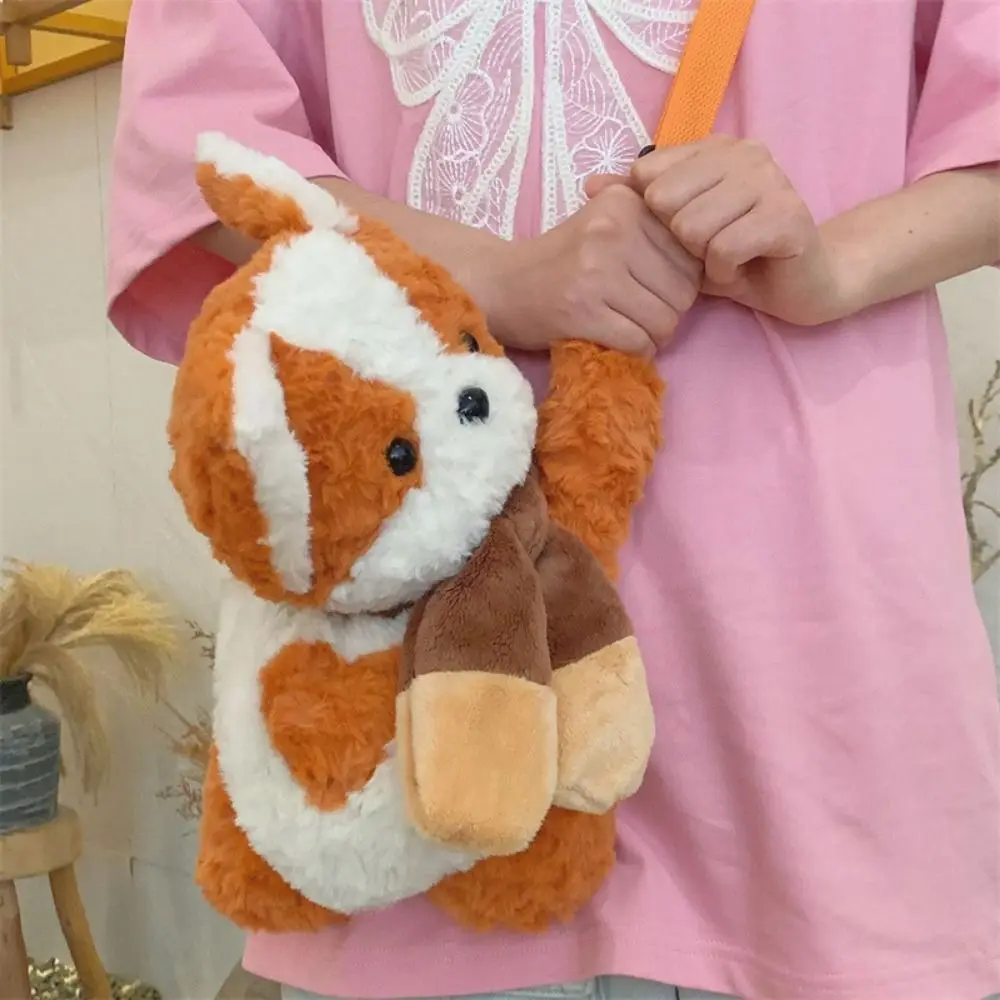 Little Orange Dog Scarf Dog Crossbody Bag Brown Corgi Kawaii Corgi Doll Plush Bag Creative Cartoon Animal Plush Backpack