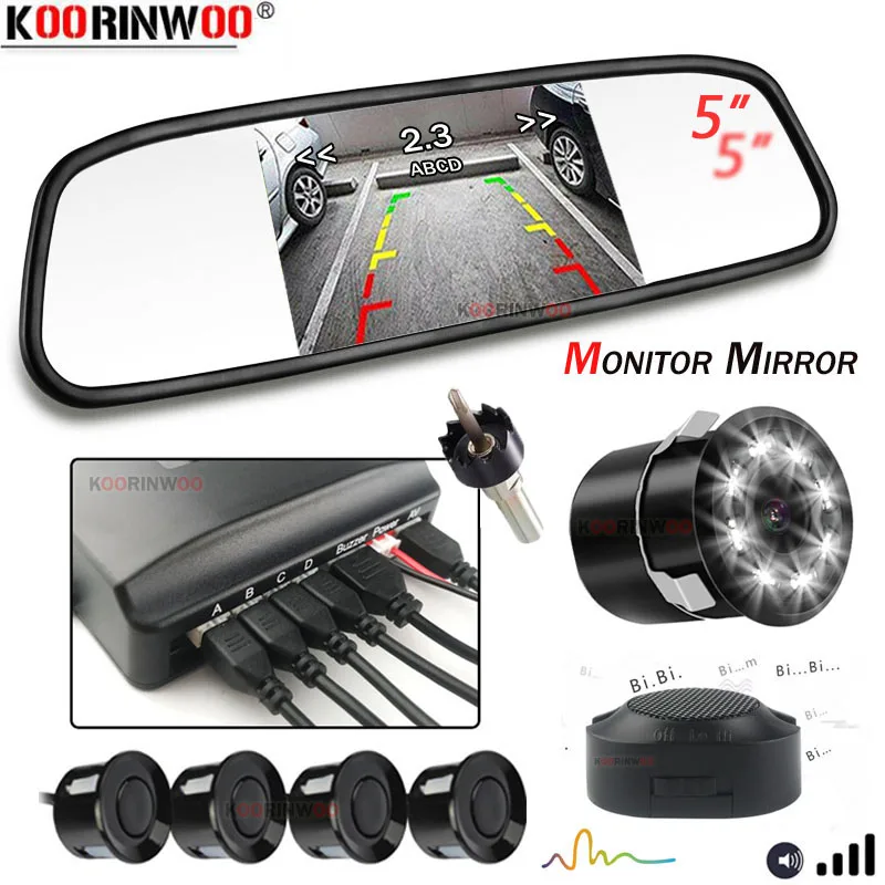 Koorinwoo Car parking Sensor Parking Assistance Kit Parktronic For Car Mirror Monitor Rearview Camera LED Lights Sensor Adapter