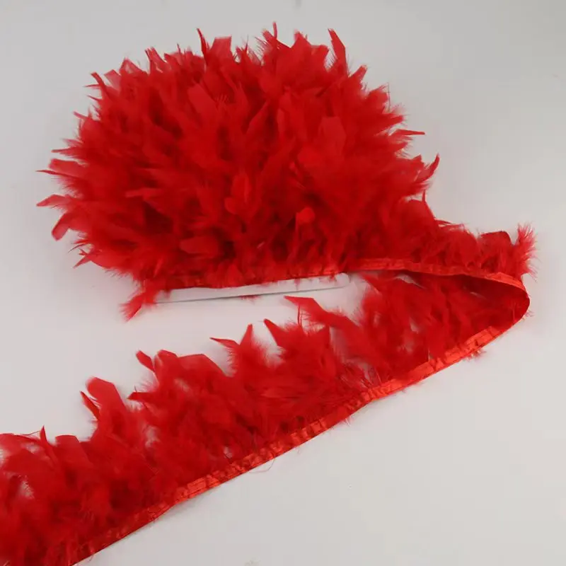 الأحمر تركيا ريشة تقليم هامش 2 ياردة الريش الطبيعي رقيق لملابس الحفلات DIY بها بنفسك الخياطة الحرفية فستان الزفاف الديكور #2