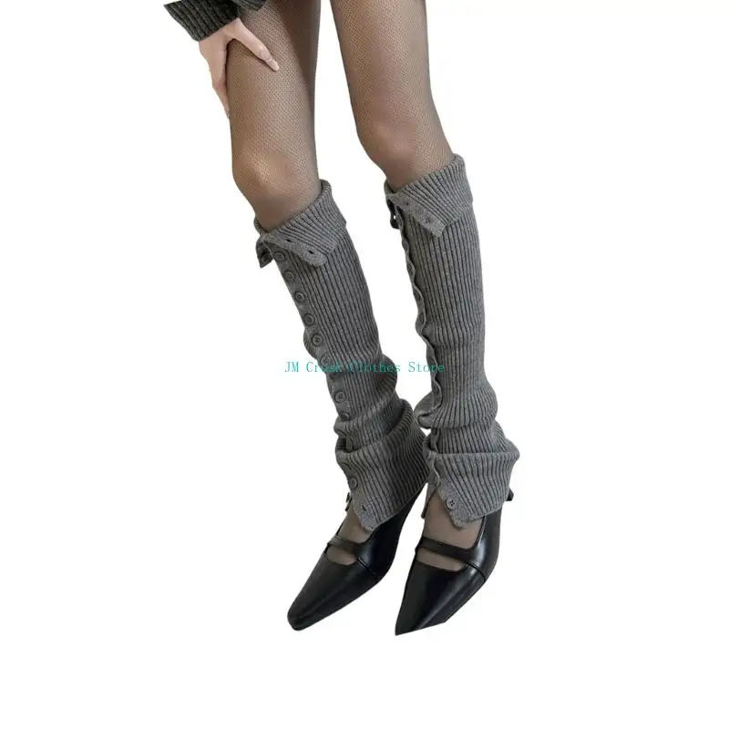 K1ME الشتاء نمط المفاجئة زر تدفئة الساق الاكريليك العزل الحراري للنساء الخريف موضة الساق كم جورب #5