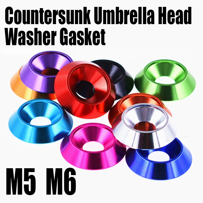 5PCS M5 M6 Aluminum Colourful Countersunk Umbrella Flat Head Screw Concave Conical Decorative Groove Washer Gasket