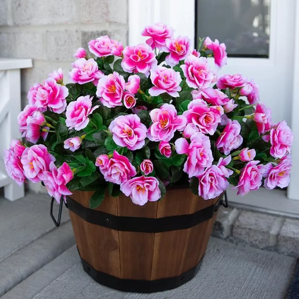 Azalea roja Artificial para exteriores, 2 uds./1 Juego de flores de alta calidad, arbustos, decoración resistente a los rayos UV, flores falsas, decoraciones para el hogar pequeñas