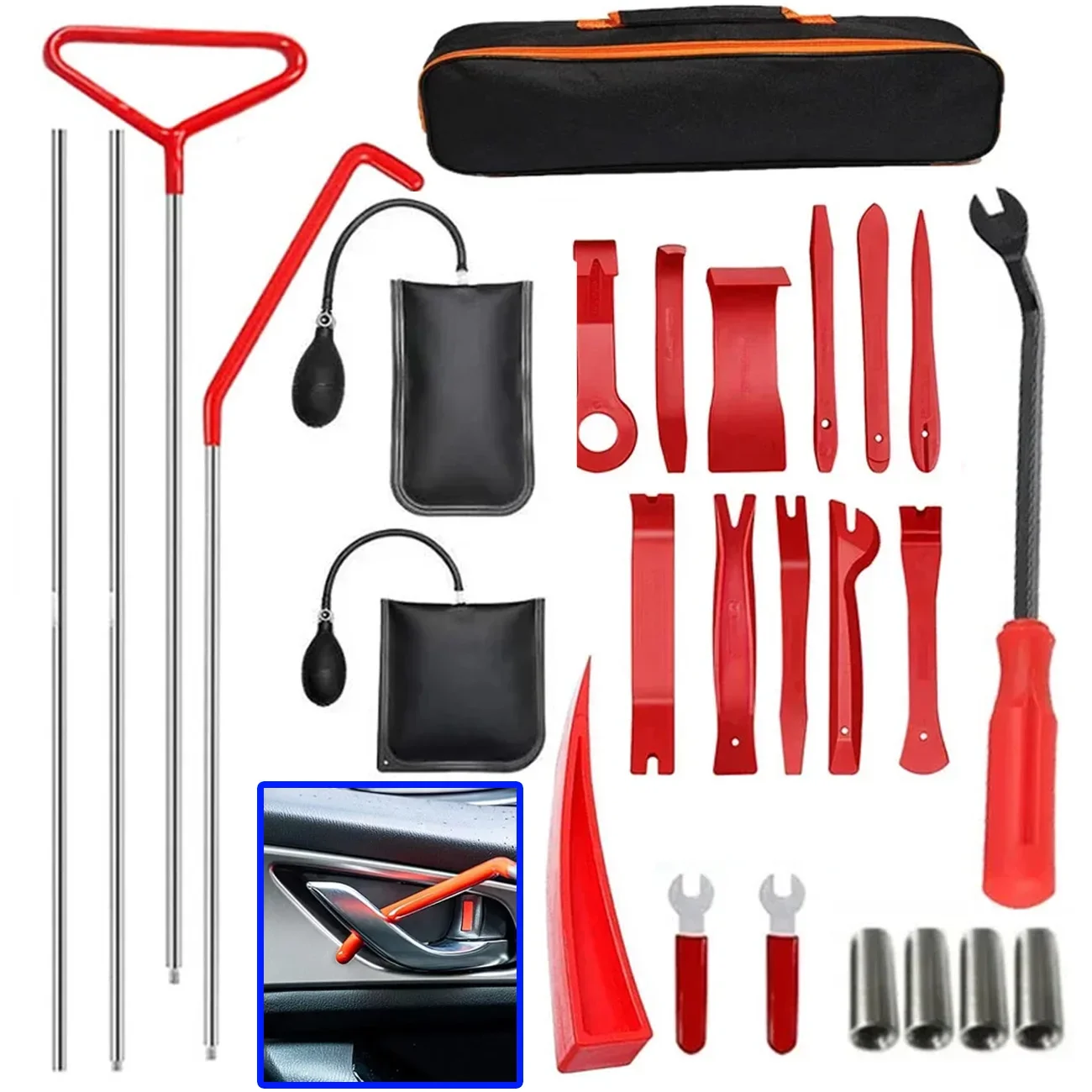 Car Door Tool  Inflatable Air Wedge Pump Auto Window Door Open Unlock Fixing Gripper Tools Long Reach Kits with Carrying Bag