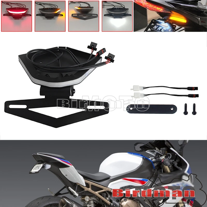 Brake Turn Signals Integrated LED Light Black License Plate Holder Frame Tail Light For BMW S1000RR 20-21 Fender Eliminator Kit