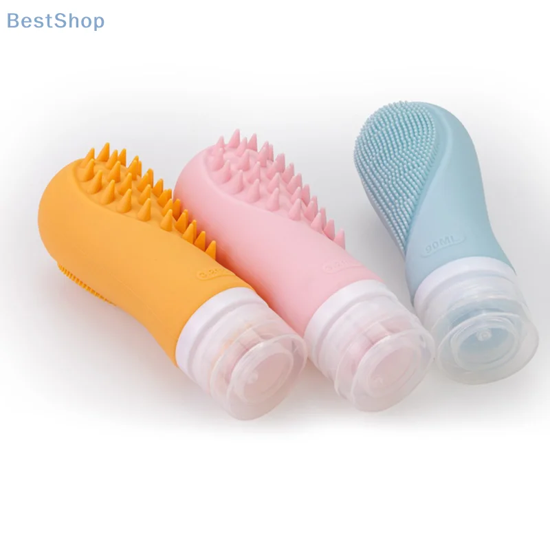 Bouteille de brosse de nettoyage en Silicone 3 en 1, épurateur pour le visage et brosse à cheveux avec rangement de voyage de 90ML pour un nettoyage en profondeur