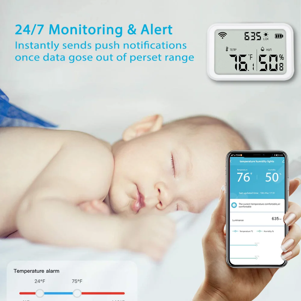 Smart Tuya Wifi Zigbee Temperature Humidity Sensor Lux Light Detector Indoor Hygrometer Thermometer Luminance Lux Light