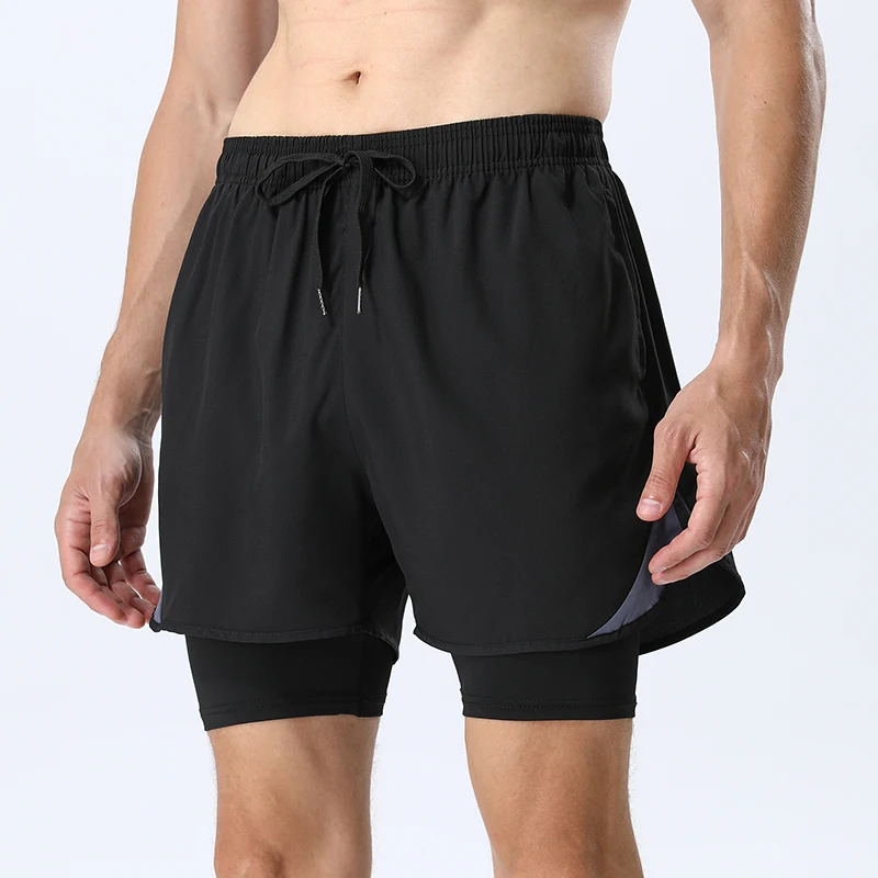 Men'S Summer New Loose Fashion Casual Double-Layer Quick Drying Shorts Men'S Inner Lining Running Fitness Training Sports Pants