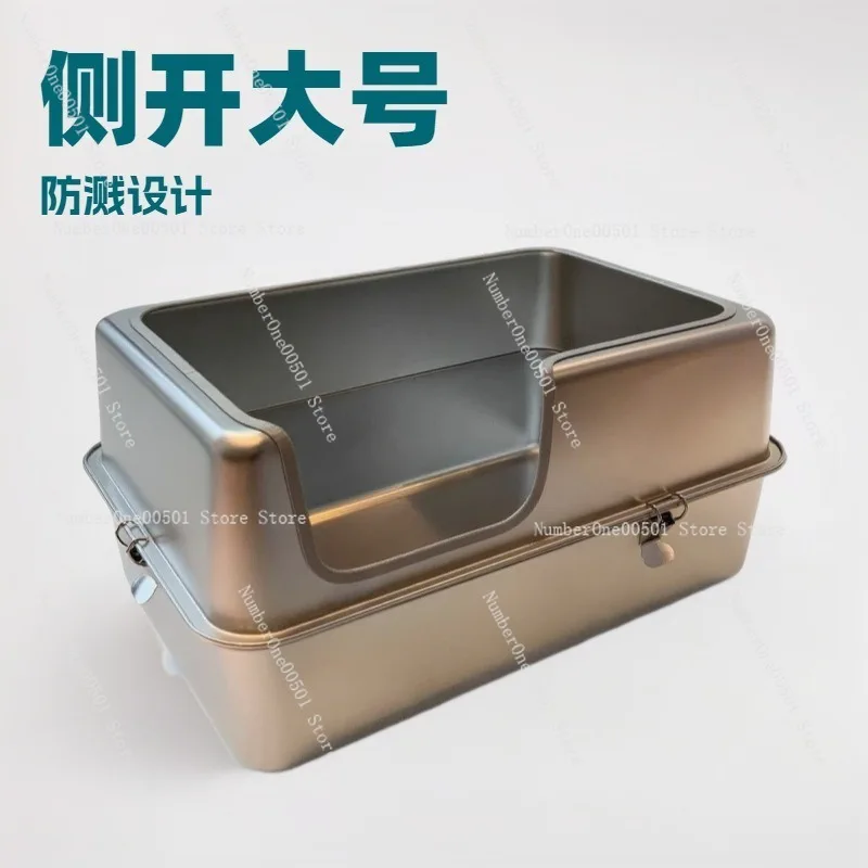 Stainless Steel Litter Box Enclosed Large Cat Toilet Anti Scatter Easy to Clean Durable