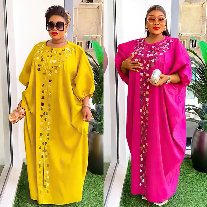 

Women's Fashion Rhinestone Irregular Patch Dress African Plus Size Loose Robe