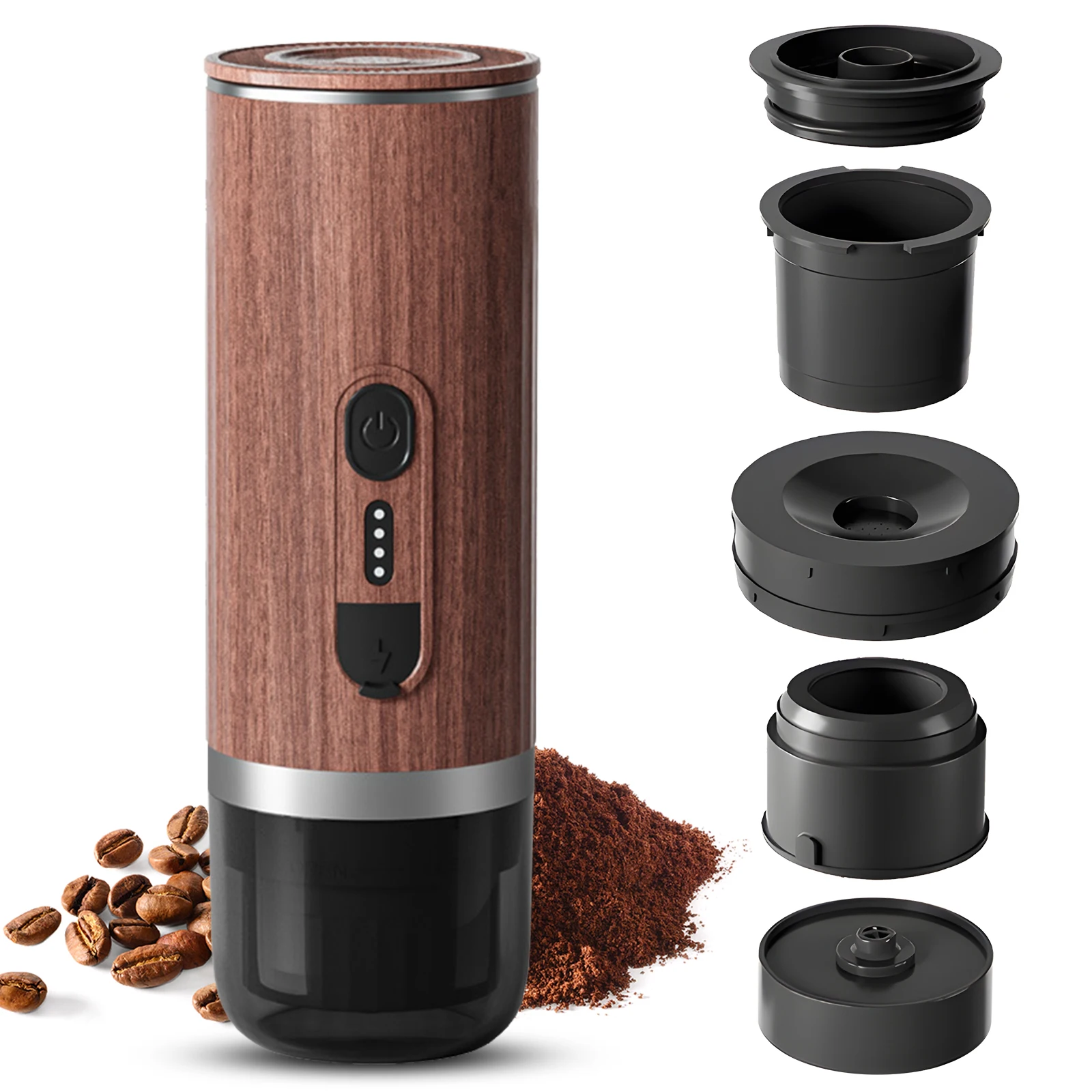 Portable Electric Espresso Coffee Machine Cordless Heating 3oz Single Serve Mini Coffee Maker with 3-IN-1 Coffee Powder