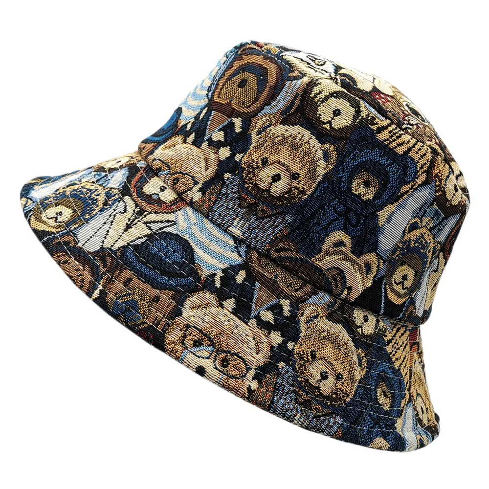 الدب الصغير صياد قبعة لطيف الوجه تغطي الجاكار الطنف قبعة القطن القنب القماش طوي قبعات الشمس الصيف