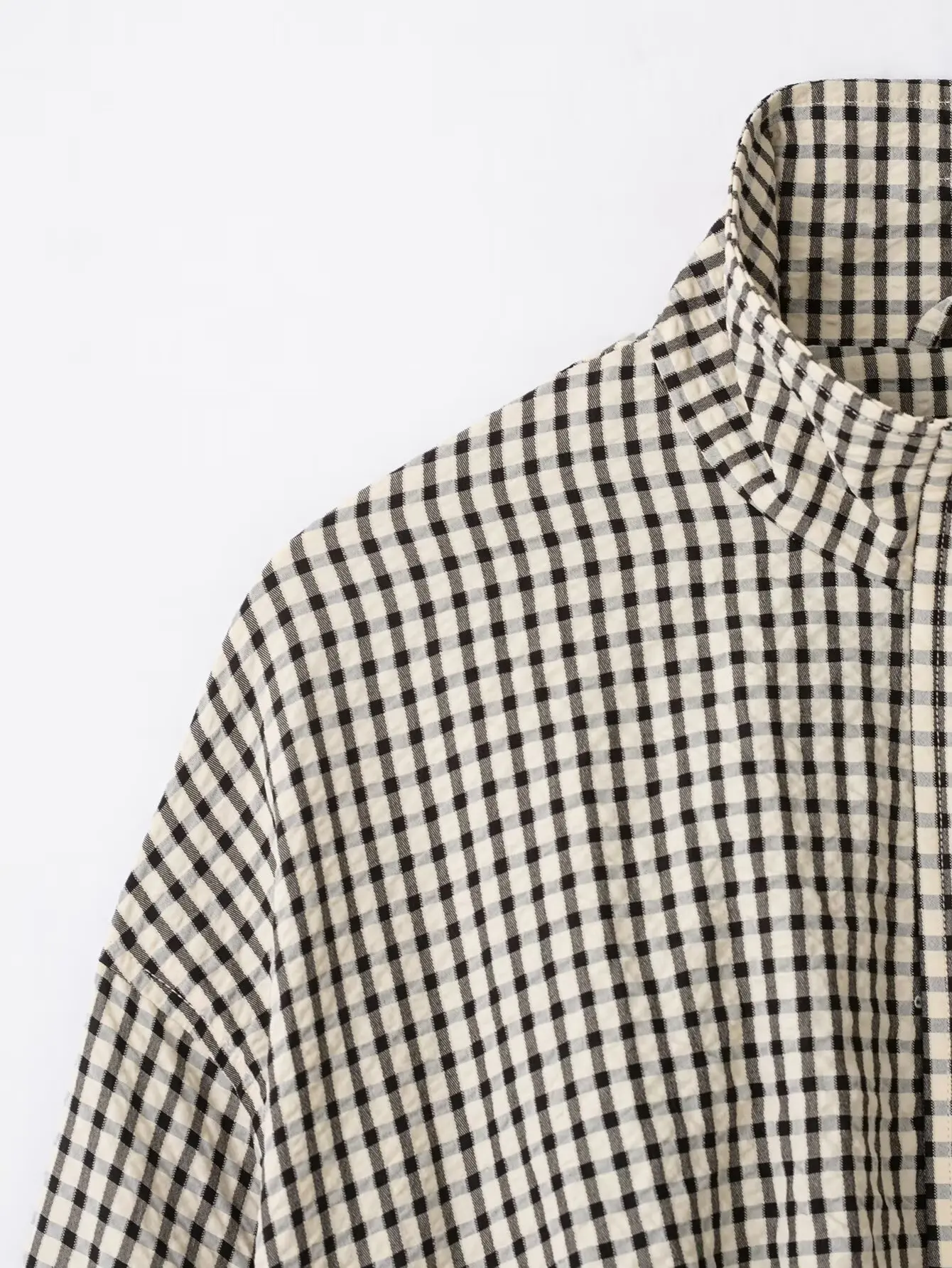 HH Damen Mode Karierter Mantel Hochkragen Langarm Reißverschluss Bomberjacke Frühling Herbst Vintage Casual Oberbekleidung Kurze Jacken – Detail 4