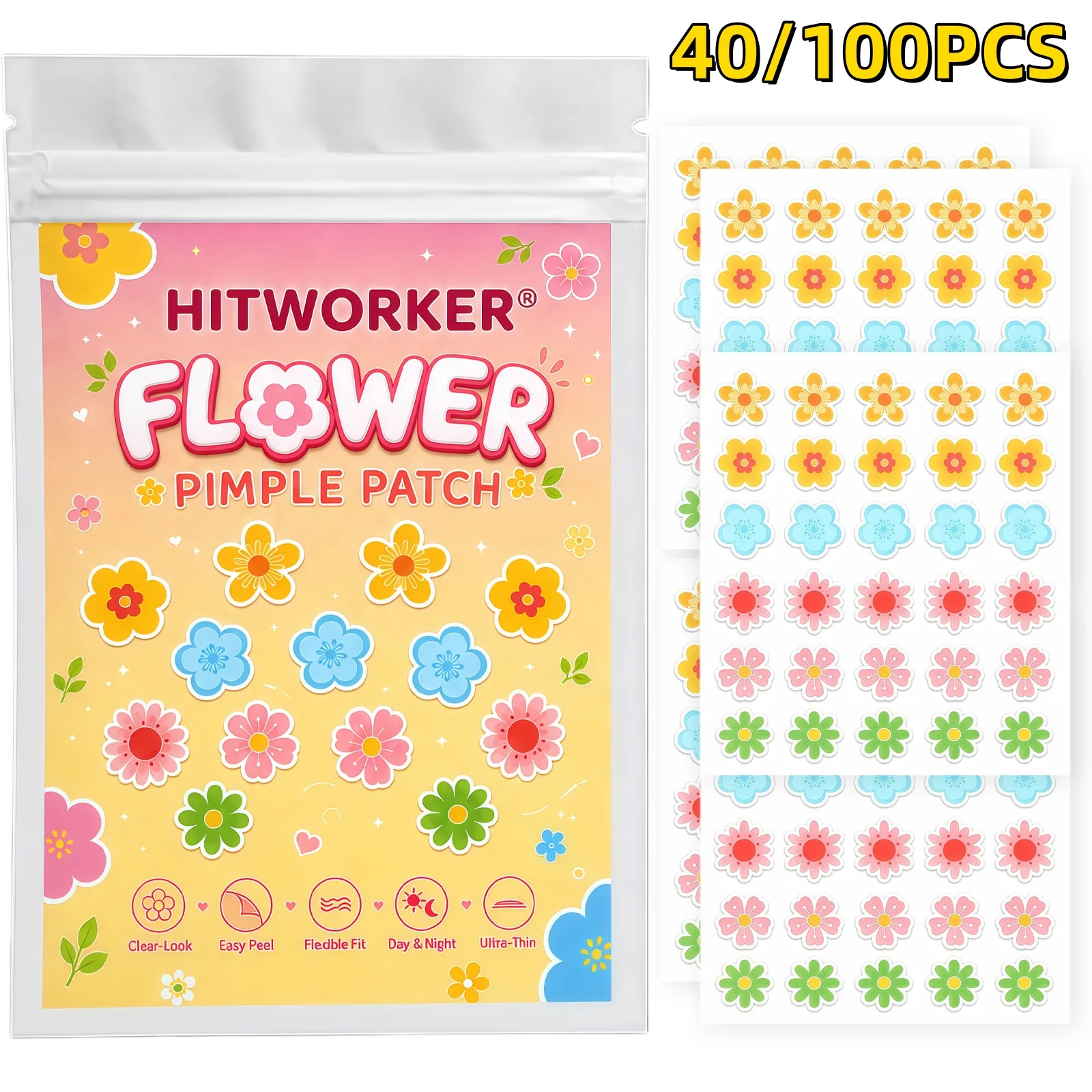 40/100pcs Flower Hydrocolloid Spot Cover Patches, Cute Face Stickers, Easy Peel Daily Skin Care for Day Night Use