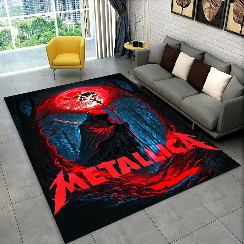 Metal Band M-Metallica Thrash Cartoon Non-Slip Area Rug for Living Room,Bedroom,Playroom,Soft Carpet Floor Mat Home Decor Rug