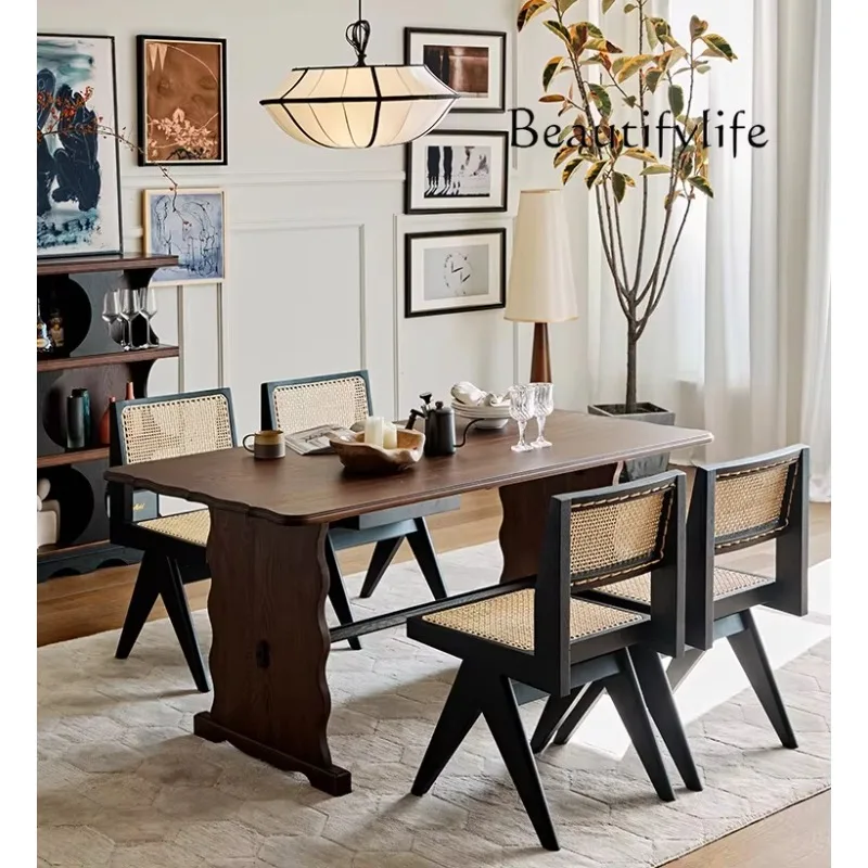 X36 French Retro All-solid Wood Dining Table With Antique Red Oak Dining Table And Chairs