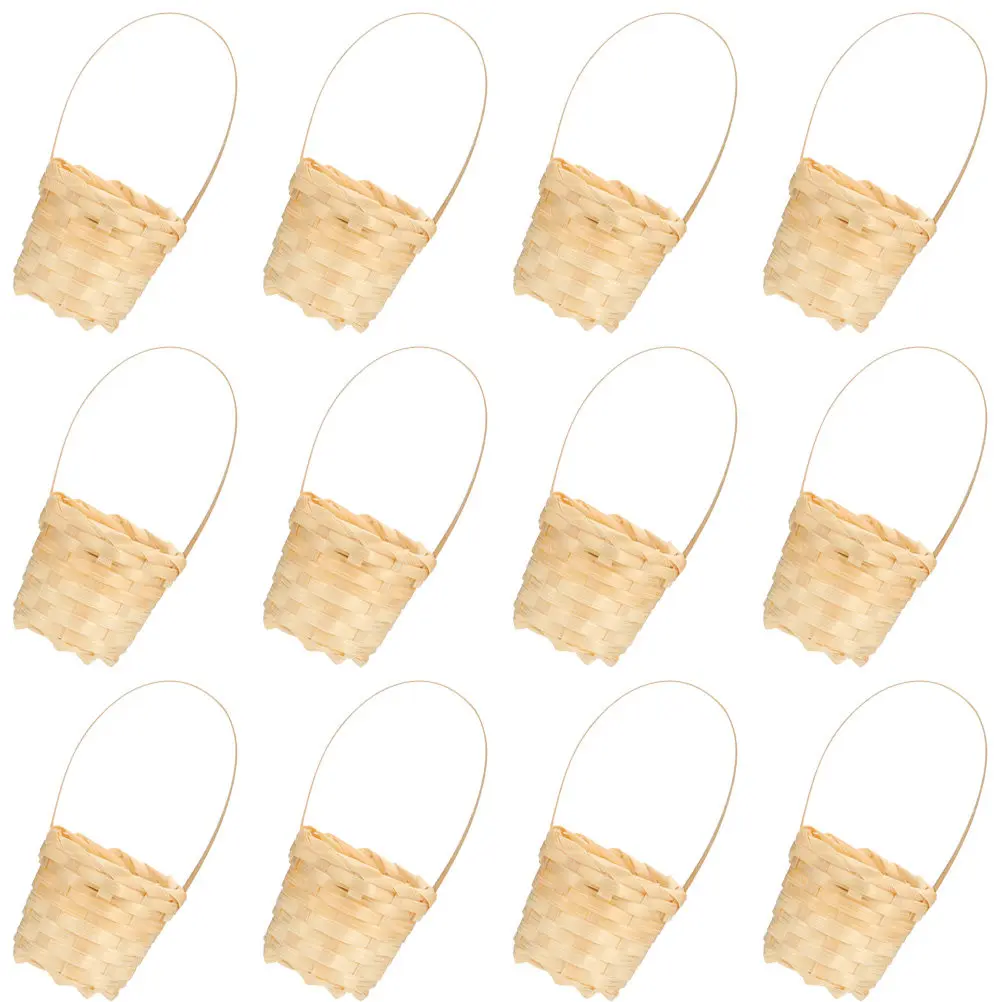 12 Mini Cestas Decorativas de Bambú Tejidas a Mano para Flores, Almacenamiento, Hogar, Fiestas, Pascua, Bodas, Dulces y Regalos