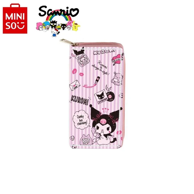 Miniso Kuromi-cartera larga de PU para mujer, Cartera de gran capacidad con cremallera, almacenamiento de tarjetas, a la moda y de alta calidad, novedad