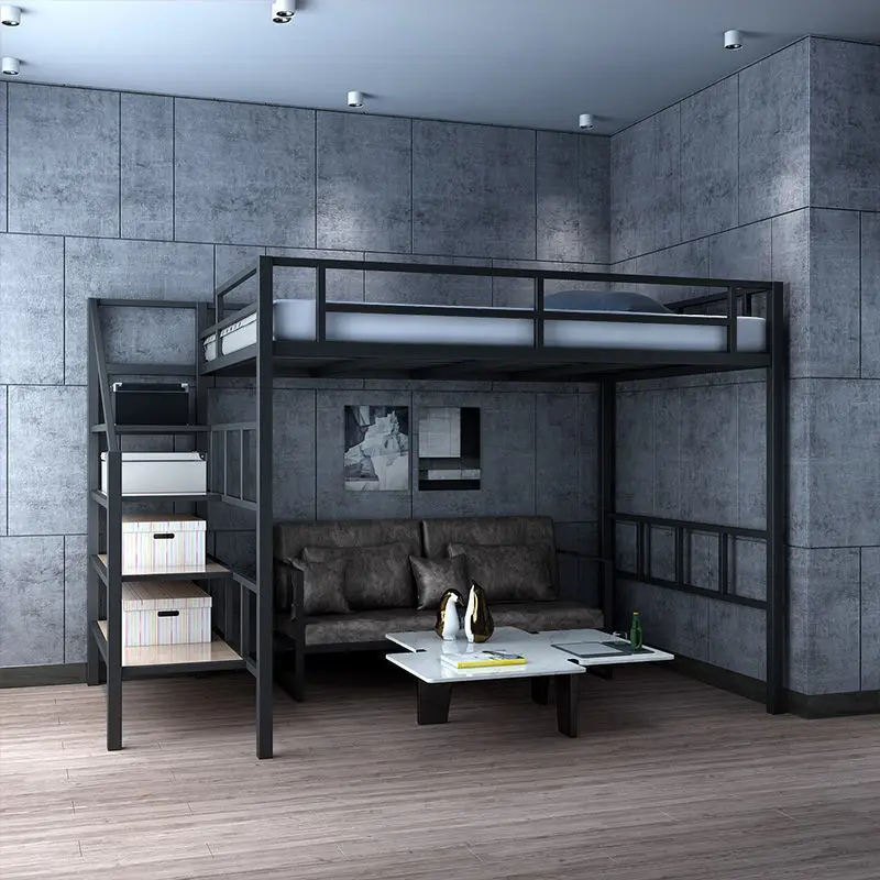 Bed, table, high and low iron sheet, upper adultsmall apartment loft storage elevated bed