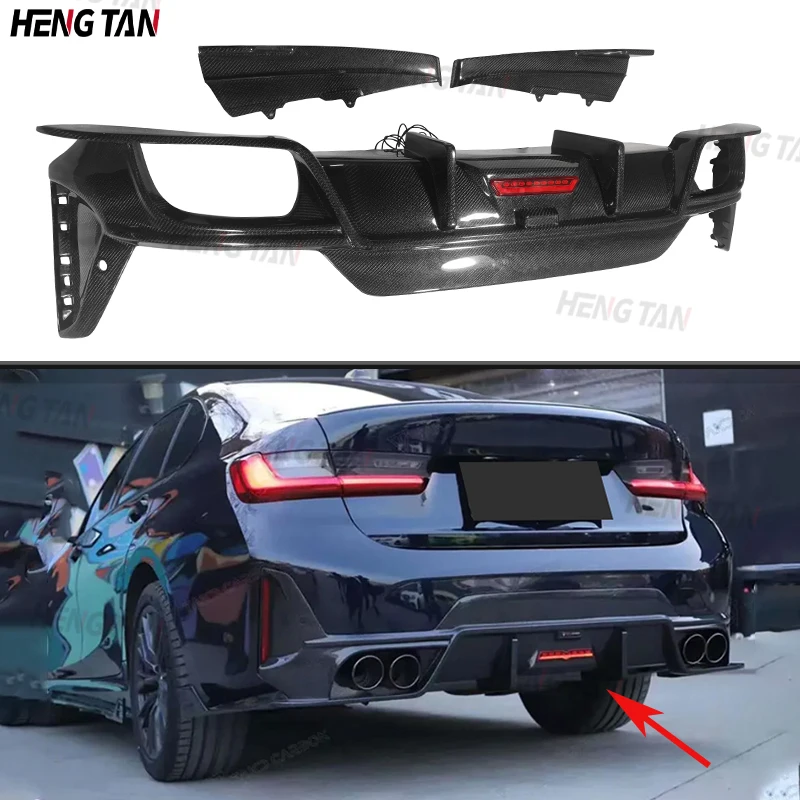 For BMW 3 Series G20 G28 325i 330i Sport 2023+ Carbon Fiber Rear Bumper Diffuser Lip Body Kit Rear Spoiler